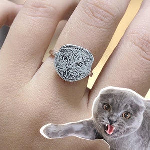 Personalisierter Haustier Sterlingsilber-Ring für Haustier-Liebhaber, kundenspezifischer Hundering, kundenspezifischer Haustier-Porträtring, Haustier-Erinnerungsschmuck, personalisiertes Haustier-Liebhabergeschenk