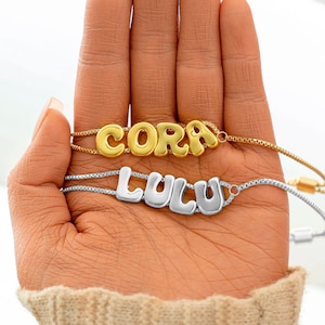 Custom Name Bracelets • 18k Gold Bubble Balloon Name Letter Bracelet • Dainty Name Stackable Bracelet • Gift For Friend • Gift for Her