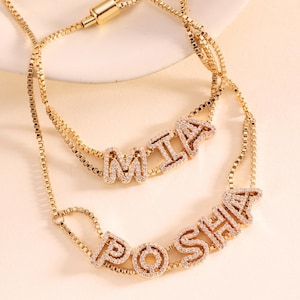 Benutzerdefinierte Diamant-Namensarmbänder • Benutzerdefiniertes Manschettenarmband • Zierliches stapelbares Namensarmband • Minimalistisches Armband • Muttertagsgeschenk für Sie