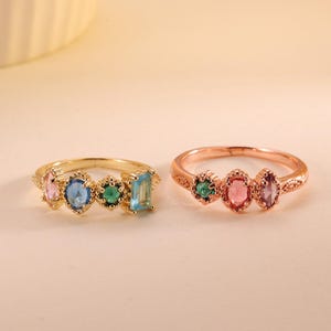 Custom Gold Birthstones Ring, Personalized 2-7 Family Birthstone Band, Multi Birthstone Ring, Mothers Ring, Birthday Gift for Mom Grandma