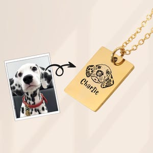 Custom Necklace for Pet Mom, Personalized Pet Portrait Necklace, Engraved Dog or Cat Necklace with Photo or Name, Memorial Gift for Dog Mom
