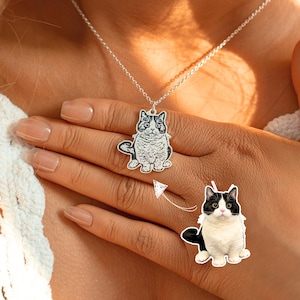 Custom Pet Portrait Necklace, Dog Cat Portrait Necklace, Personalized Pet Face Jewelry, Pet Lovers Gift for Pet Mom, Pet Loss Memorial Gift