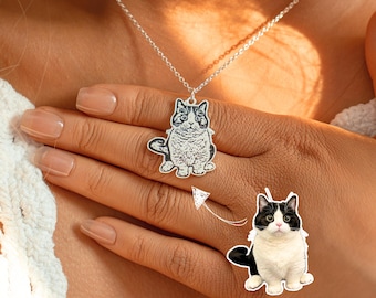 Aangepaste ketting huisdierportret: sterlingzilver gepersonaliseerde hond-kat-sieraden
