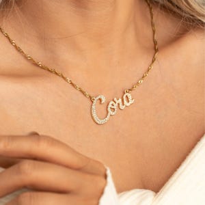 Diamond Name Necklace, Custom Pave Name Necklace,Mama Necklace,Perfect Personalized Gift for Her,Gift for Mom, 18K Gold Plated Name Necklace