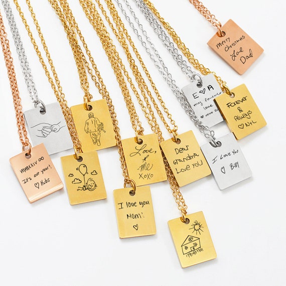 Memorial Handwriting Necklace 14k 18k Solid Gold Custom