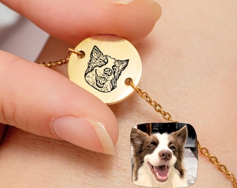 Custom Pet Portrait Bracelet: Stainless Steel Dog/Cat Memorial Jewelry