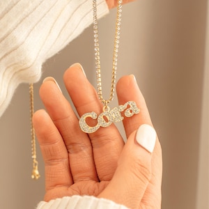 Diamond Name Necklace, Custom Pave Name Necklace,Mama Necklace,Perfect Personalized Gift for Her,Gift for Mom, 18K Gold Plated Name Necklace