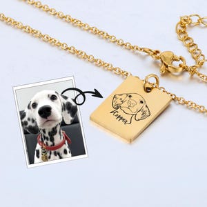 Custom Necklace for Pet Mom, Personalized Pet Portrait Necklace, Engraved Dog or Cat Necklace with Photo or Name, Memorial Gift for Dog Mom