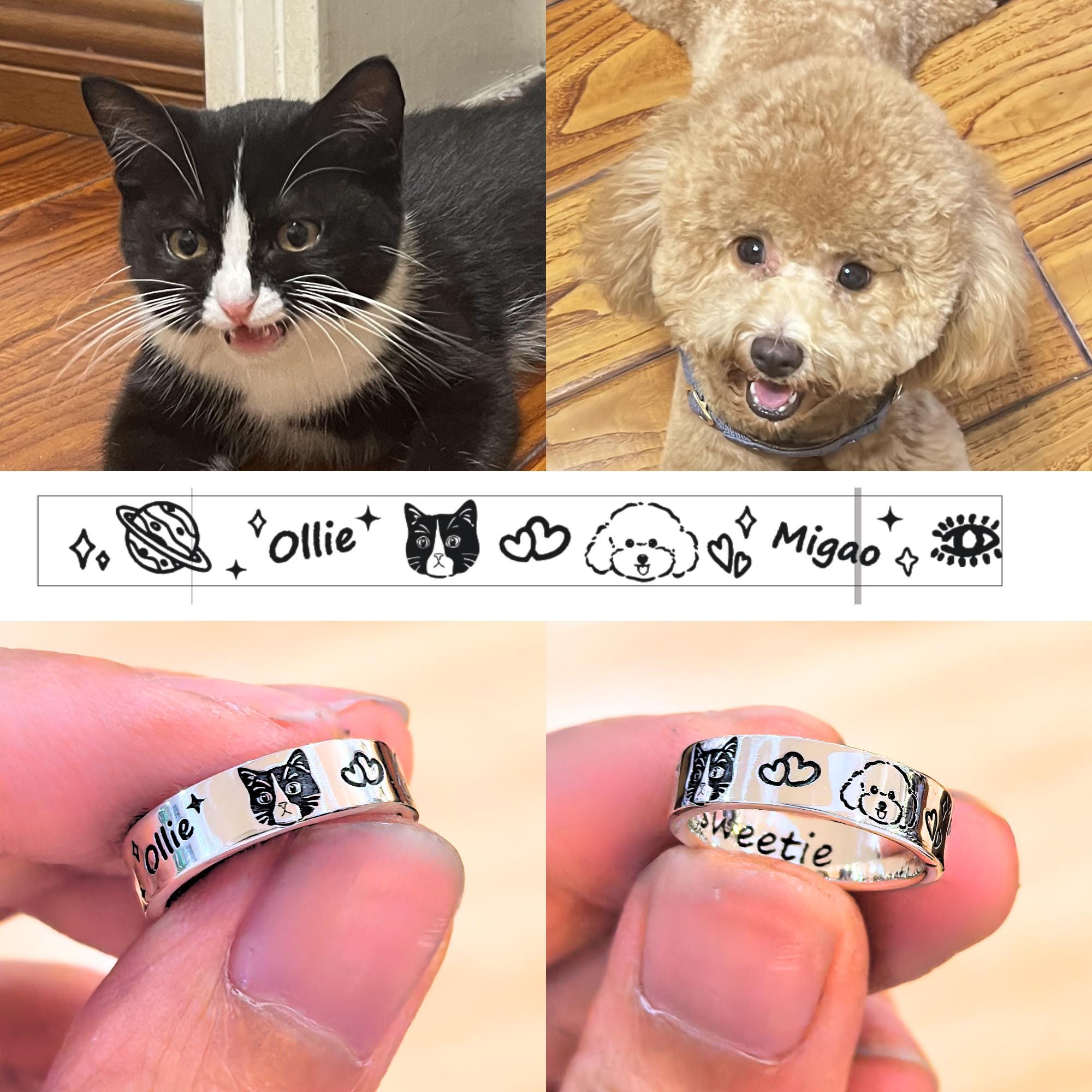 Personalized Pet Portrait Ring - 925 Sterling Silver, Custom Dog Or Cat Photo Jewelry, Memorial Gift - View #7