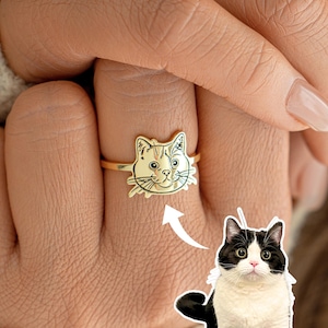 Custom Pet Portrait Ring, Pet Photo Ring For Pet Lover, Engraved Dog Cat Ring, Pet Memorial Jewelry Gift, Pet Remembrance, Gift for Her