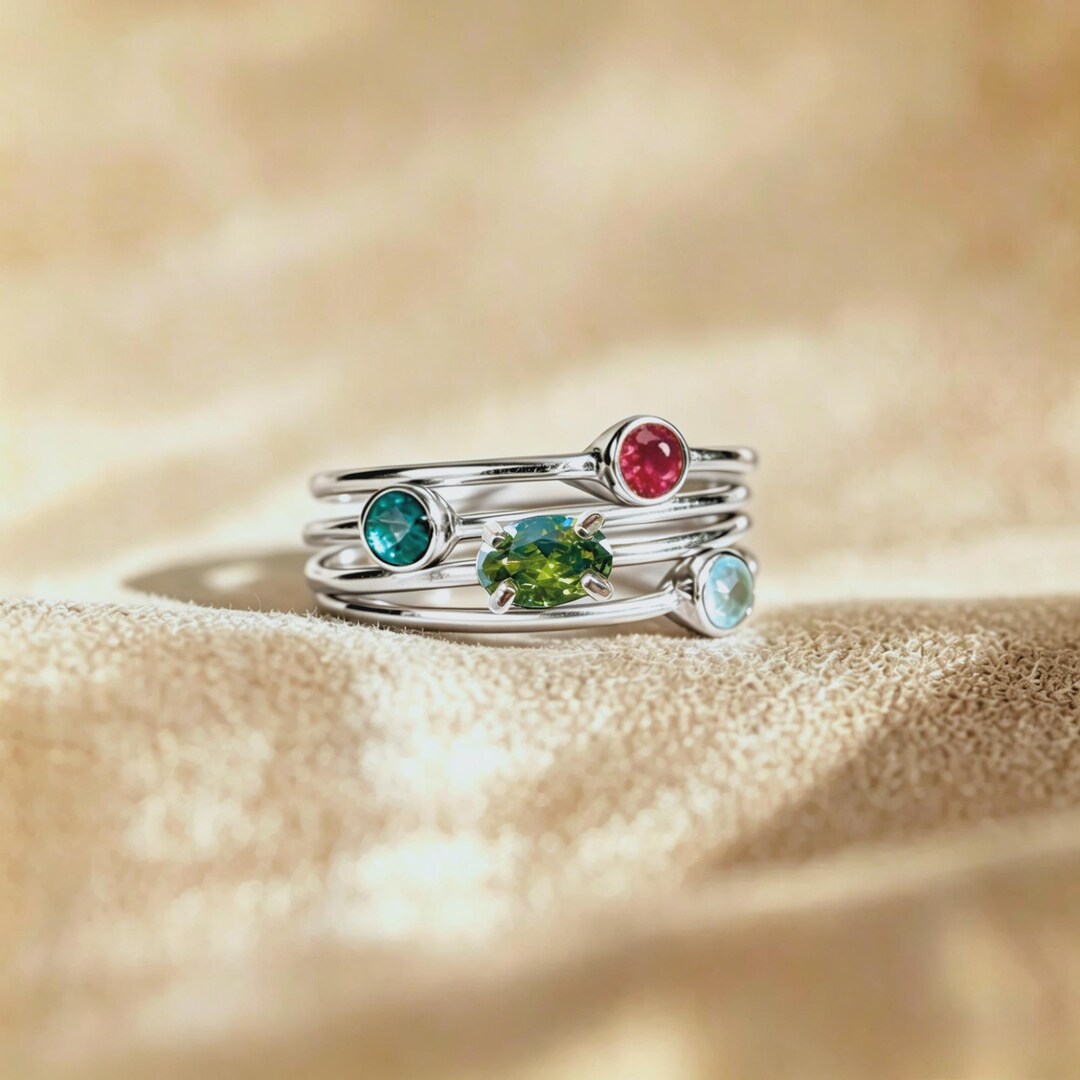 Personalized Stackable Birthstone Ring, Sterling Silver Eternity Band ...