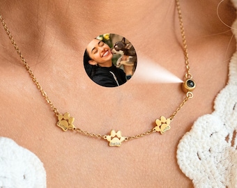 Personalized Paw Print Photo Projection Necklace: Pet Memorial Gift