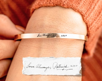 Custom Handwriting Name Cuff Bracelet • Personalized Name Bracelet • Birthday Gift for Her • Christmas Gift • Handmade Jewelry Gift For Mom