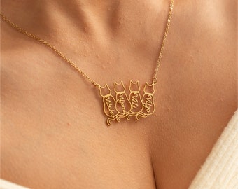 Aangepaste ketting met kattennaam: 18 kt goud gepersonaliseerd herdenkingscadeau