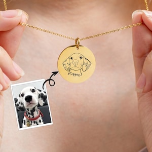 Personalized Engraved Dog Cat Photo Necklace, Custom Pet Portrait Necklace, Pet Memorial Jewelry, Meaningful Pet Lover Gift for Dog Cat Mom