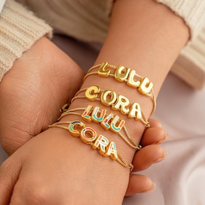18k Gold Farbe Name Armbänder • Benutzerdefinierte Name Manschette Armband • Farbe Buchstabe Namen Armband • Minimalist Armband • Muttertagsgeschenk für Sie