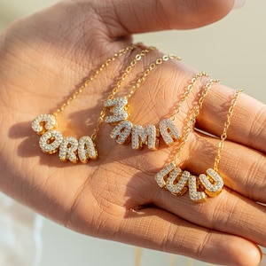 Mama Necklace, Custom 3D Gold Pave Diamond Name Letter Necklace, Personalized Name Necklace, Mom Grandma Gift for Her, Mothers Day Gift