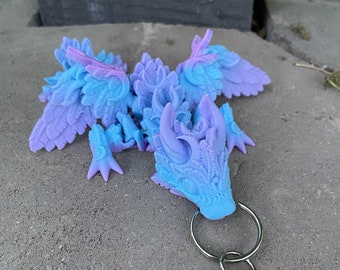 Lunar Winged Tadling Keychain - 5 Inches, Zipper Pull or Backpack Ornament - Articulated Moon Themed Dragon - 3D Printed - Choose a color!