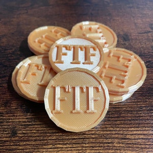 Geocaching - First to Find Coin - FTF Token - 3D Printed - Gold Silk - 8 Pack
