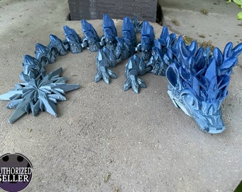 Baby Winter Dragon - 15.5 Inches - Desktop or Fidget Toy - Articulated Snowflake Themed Dragon - 3D Printed - Choose a color!