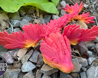 Flying Serpent Tadling - 6 Inches - Desktop or Fidget Toy - Articulated Feather Themed Dragon - 3D Printed - Choose a Color!
