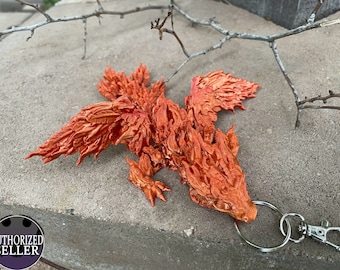 Phoenix Dragon Tadling Keychain -  6 Inches - Desktop or Fidget Toy - Fully Articulated Feather & Flame Themed Dragon - Choose a Color!