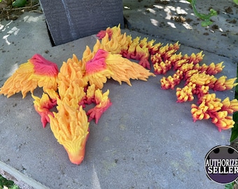 Phoenix Winged Dragon - 19 Inches - Desktop or Fidget Toy - Articulated Fire and Flame Themed Dragon - 3D Printed - Choose a color!