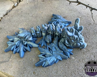 Tiny Winter Dragon - 5.25 Inches - Desktop or Fidget Toy - Articulated Snowflake Themed Dragon - 3D Printed - Choose a color!