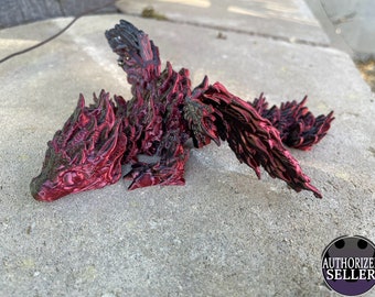 Phoenix Dragon Tadling - 6 Inches - Desktop or Fidget Toy - Fully Articulated Feather & Flame Themed Dragon - 3D Printed - Choose a Color!