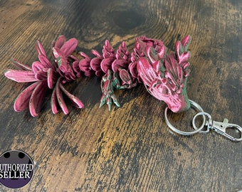 Mistletoe Tadling Keychain -  5.5 Inches - Desktop or Fidget Toy - Fully Articulated Christmas Themed Dragon - 3D Printed - Choose a Color!