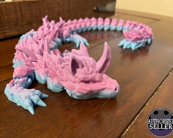 Unicorn Dragon - Curved Horn - 22 Inches - Desktop or Fidget Toy - Fully Articulated Unicorn Themed Dragon - 3D Printed - Choose a Color!