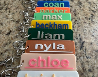 Customizable Name Keychain, Bag Tag, Luggage Tag, Lunchbox Tag, or Zipper Pull - Choose your colors and name!