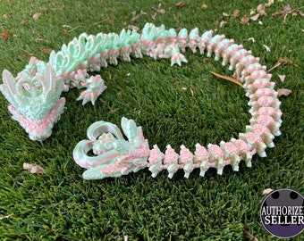 Light Heart Dragon - 27.5" - Desktop or Fidget Toy - Fully Articulated Heart and Feather Themed Dragon - 3D Printed - Choose a Color!