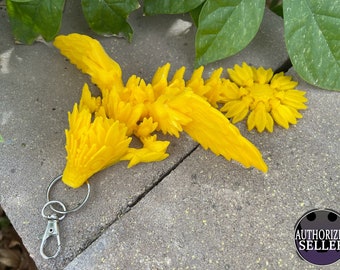 Sunflower Winged Tadling Keychain - 7 Inches - Fidget Toy - Fully Articulated Flower Themed Dragon - 3D Printed - Choose a Color!