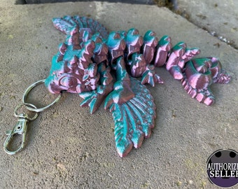Tiny Heart Dragon Keychain - 5.25 Inches - Desktop or Fidget Toy - Articulated Heart and Feather Themed Dragon - 3D Printed - Choose a color