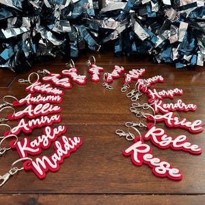 Cheer, Pom or Dance Team Keychain, Bag Tag, Luggage Tag, or Zipper Pull - Choose your team colors and names!