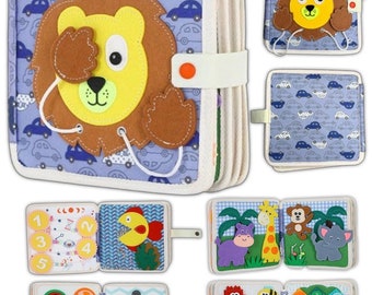LittleMoonz Montessori Busy Board for Toddlers 3–6, Lion Quiet Book, Felt Sensory Activity Book, Travel Toy for Kids, Educational Toddler