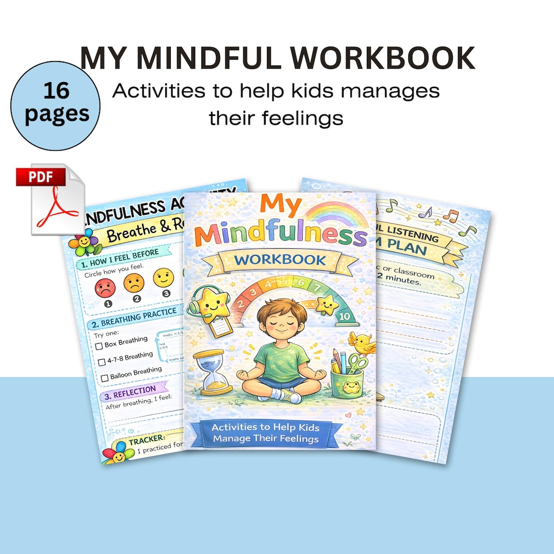 Mindfulness Workbook for Kids, Printable Mindful Activities, Kids Calm ...