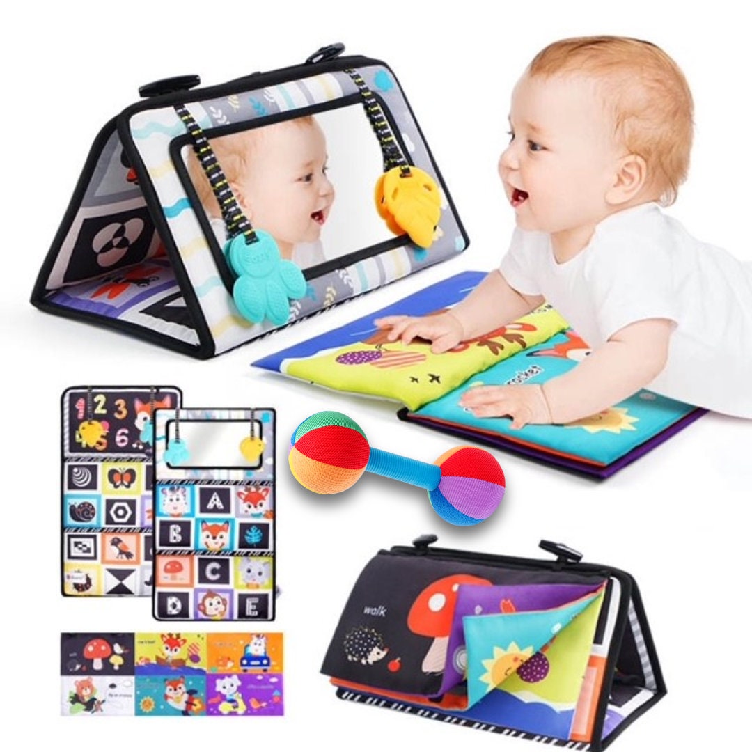 Tummy Time Baby Mirror Toy - High Contrast Black & White Montessori Toys For Newborns 0-12 Months