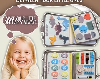 Livro sensorial Montessori personalizado para crianças pequenas, brinquedo educativo para viagens, quadro de atividades com tema de dinossauro, presente de aniversário, livro sensorial silencioso para meninos e meninas.