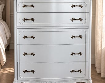 Custom Color | Free Shipping | French Provincial Tallboy Dresser | Vintage White Chest of Drawers