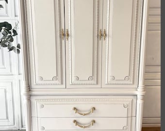 Vintage French Provincial Armoire | Solid Wood Wardrobe Cabinet | Parisian Storage Cabinet | Refinished French Country Furniture