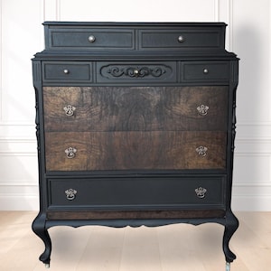Black and Wood Refinished Dresser - Etsy