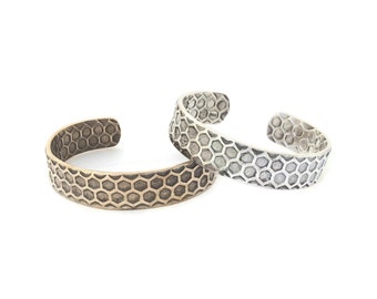 Honeycomb Sterling Silver or Bronze Cuff