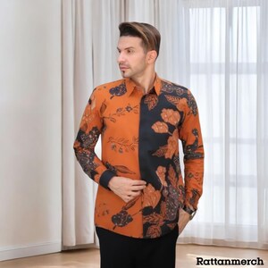 men's terracotta dress shirt Terracotta Red V Neck Mandarin Collar Pure Linen Full Sleeve Shirt for Men Linen Trail