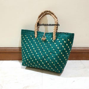 Green Purun Woven Midi Bag Eco Friendly Ethnic Handmade Souvenir Bag,Rattan Sling Bag,Rattan Sling Bag Bali,Rattan Crossbody Bags