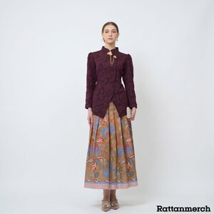 Burgundy Janggan Kebaya Classic Indonesian Traditional Dress Fukuro Long Sleeve Bigsize Formal Attire