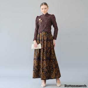 Modern mahogny Janggan Kebaya Indonesiskt arv Croptop Blazer Elegant Etnisk