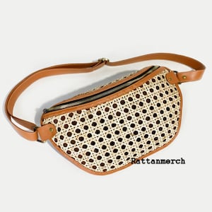 Zola Rattan Gürteltasche Trendige Unisex Rotan Und Leder Gürteltasche,Rattan Sling Bag Bali,Rattan Crossbody Taschen