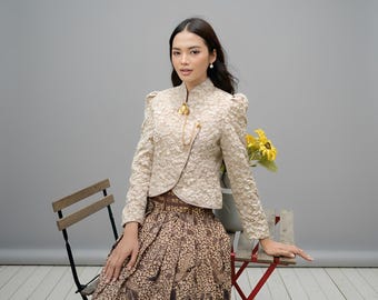 Top moderno giavanese Janggan Kebaya elegante top corto in pizzo Fukuro per laurea e matrimonio